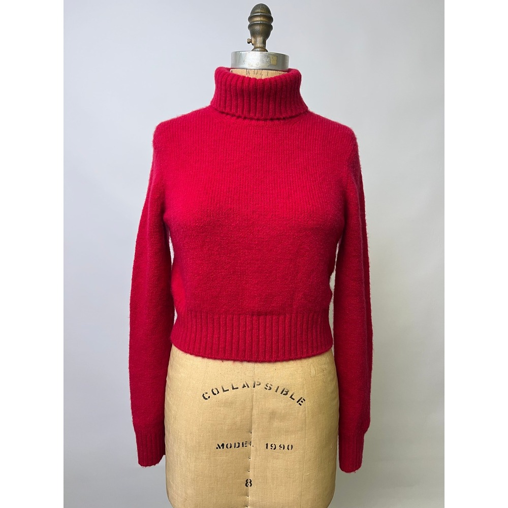 RE/DONE Womens Cropped Turtleneck Sweater Ruby Red Wool Blend Size S 558-10W6STN